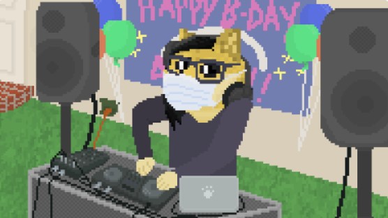 Pandemic Doge deejaying at a party Pandemic Doge deejaying at a party